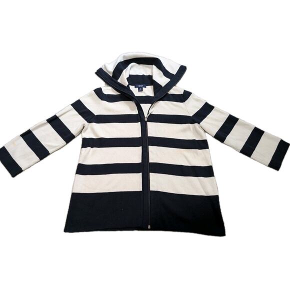 CHAPS Black White Striped Knit Long Sleeve Sweater Zip Front Size M - Picture 1 of 6